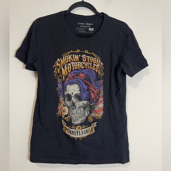 Smokin Stogies Tops - Smokin Stogies Womens T-shirt Size XL Black Skull Biker Graphic Tee Bikercore